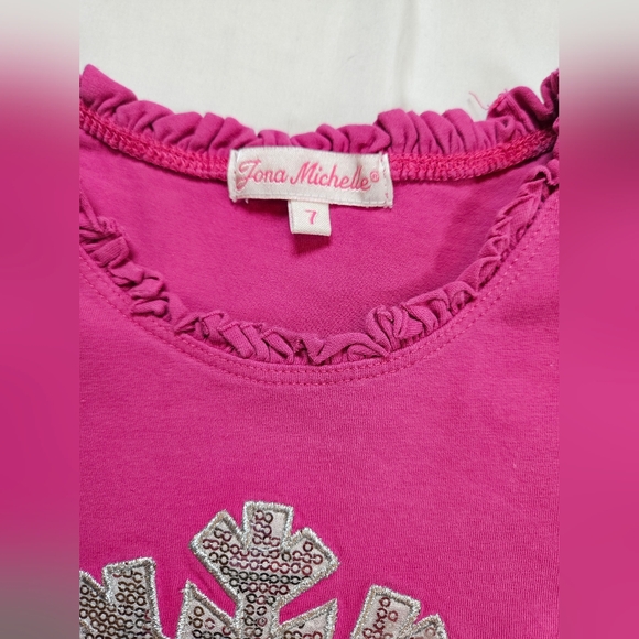 Jona Michelle Girls Pink Snowflake Long Sleeve Crewneck Top Size 7 - Picture 4 of 12